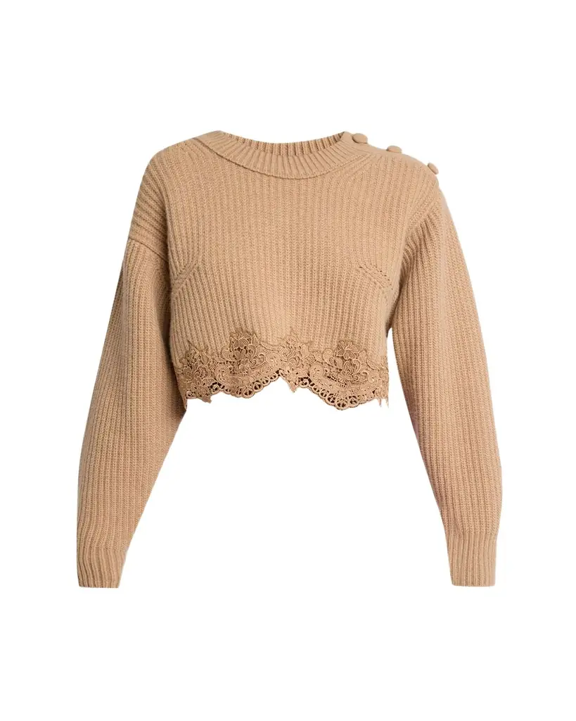 Chloe Wool-Cashmere Lace Trim Pullover