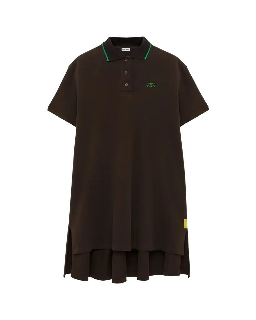 Loewe Short-Sleeve Cotton Pique High-Low Polo Dress