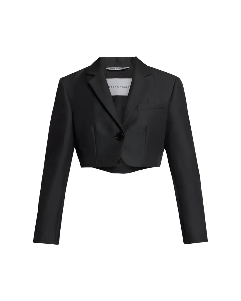 Balenciaga Single-Breasted Wool Twill Crop High-Low Jacket - Women's Clothing