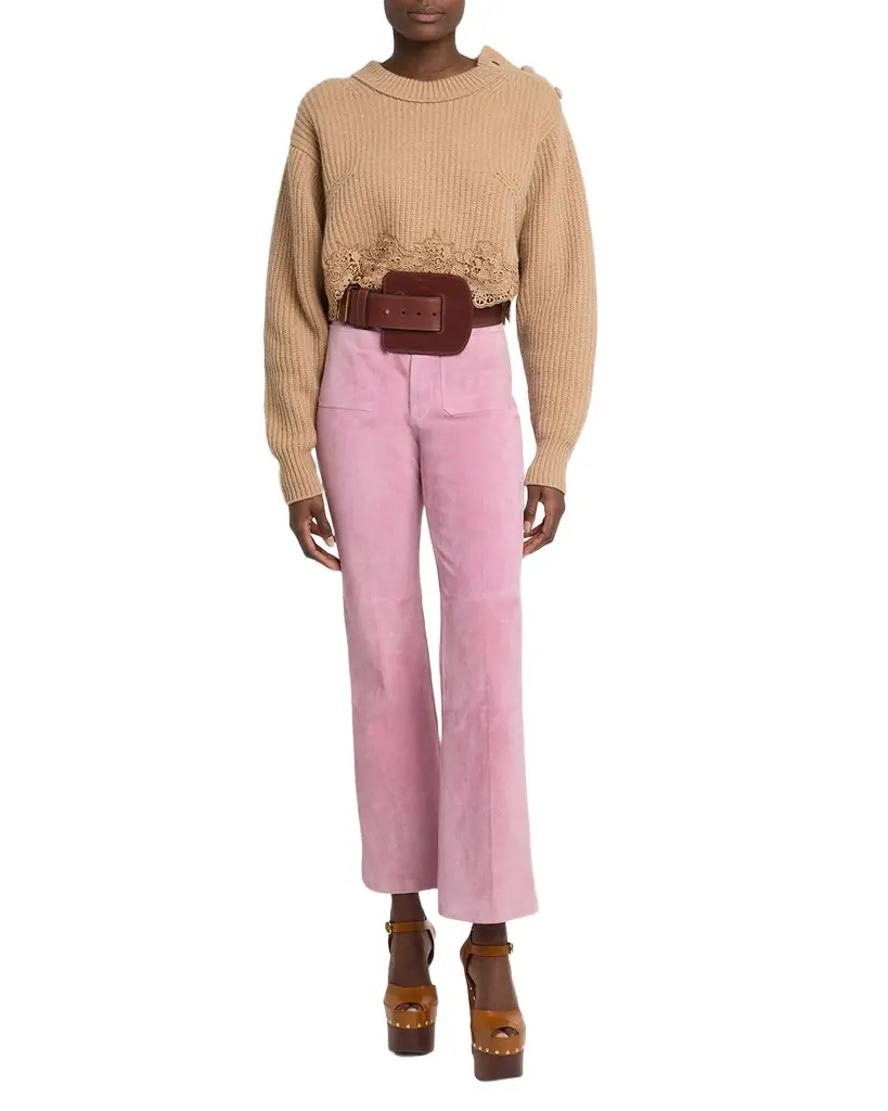 Chloe Wool-Cashmere Lace Trim Pullover