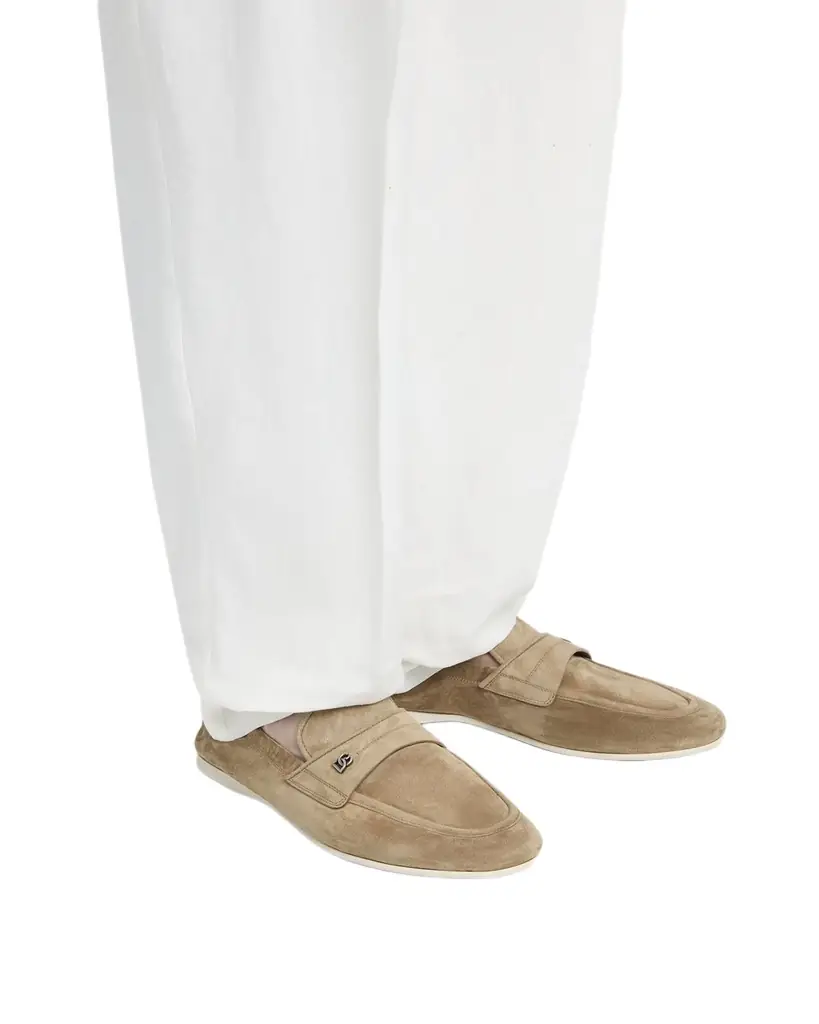 Dolce & Gabbana Men 's Suede DG-Logo Elastic Penny Loafers