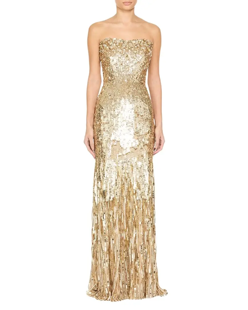 Jenny Packham Kimi Strapless Textured Sequin Gown