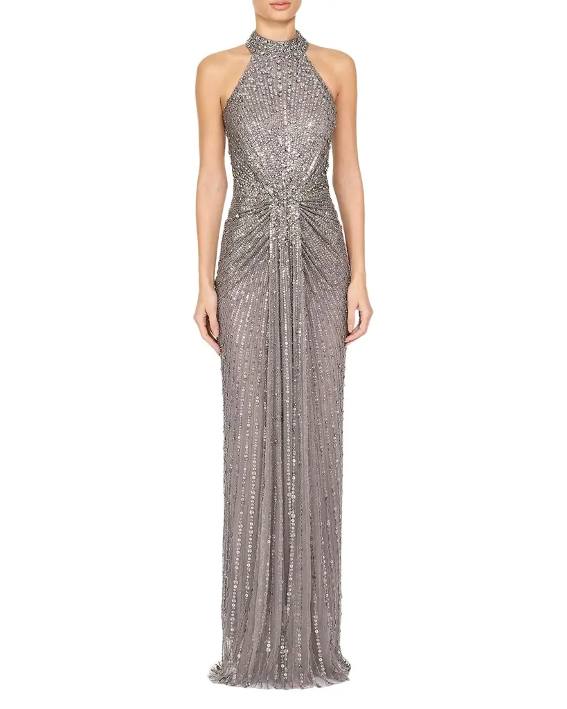 Jenny Packham Whisper Beaded Halter Gown - Women's Clothing