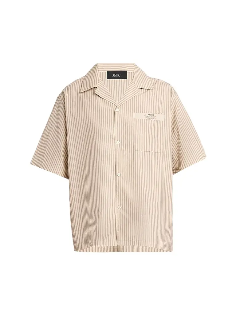 Amiri Men's Spirit Logo Striped Cotton Poplin-Blend Camp Shirt - Alabaster - Women's Clothing