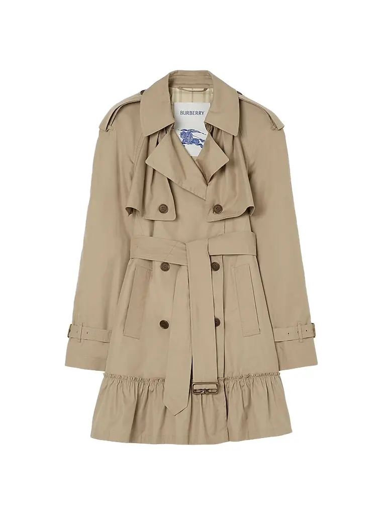 Burberry Women's Short Ruched Gabardine Trench Coat - Saltmarsh Beige - Women's Clothing