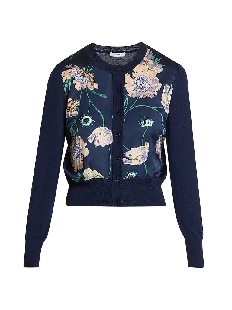 Erdem Women's Flower Cropped Cardigan - Navy