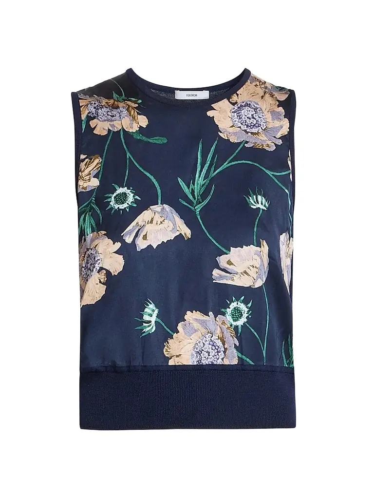 Erdem Women's Flower Wool Knit Sleeveless Top - Navy