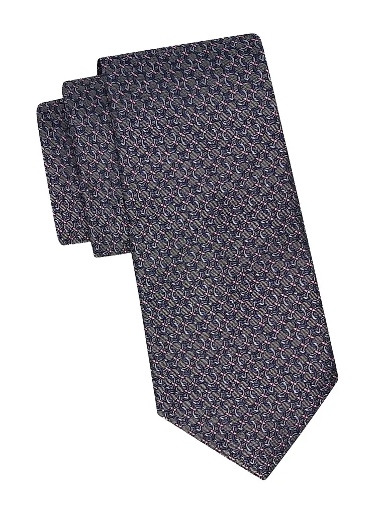 FERRAGAMO Men's Gancini Silk Jacquard Tie - Grigio - Women's Accessories