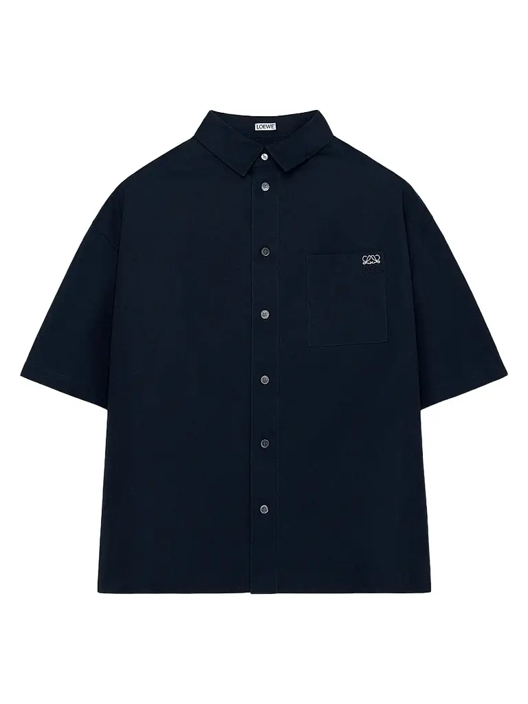 LOEWE Men's Anagram Pocket Short-Sleeve Shirt - Dark Navy