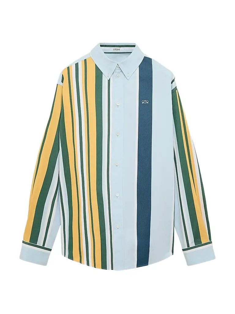 LOEWE Men's Colorblock Stripe Cotton Shirt - Blue Multicolor