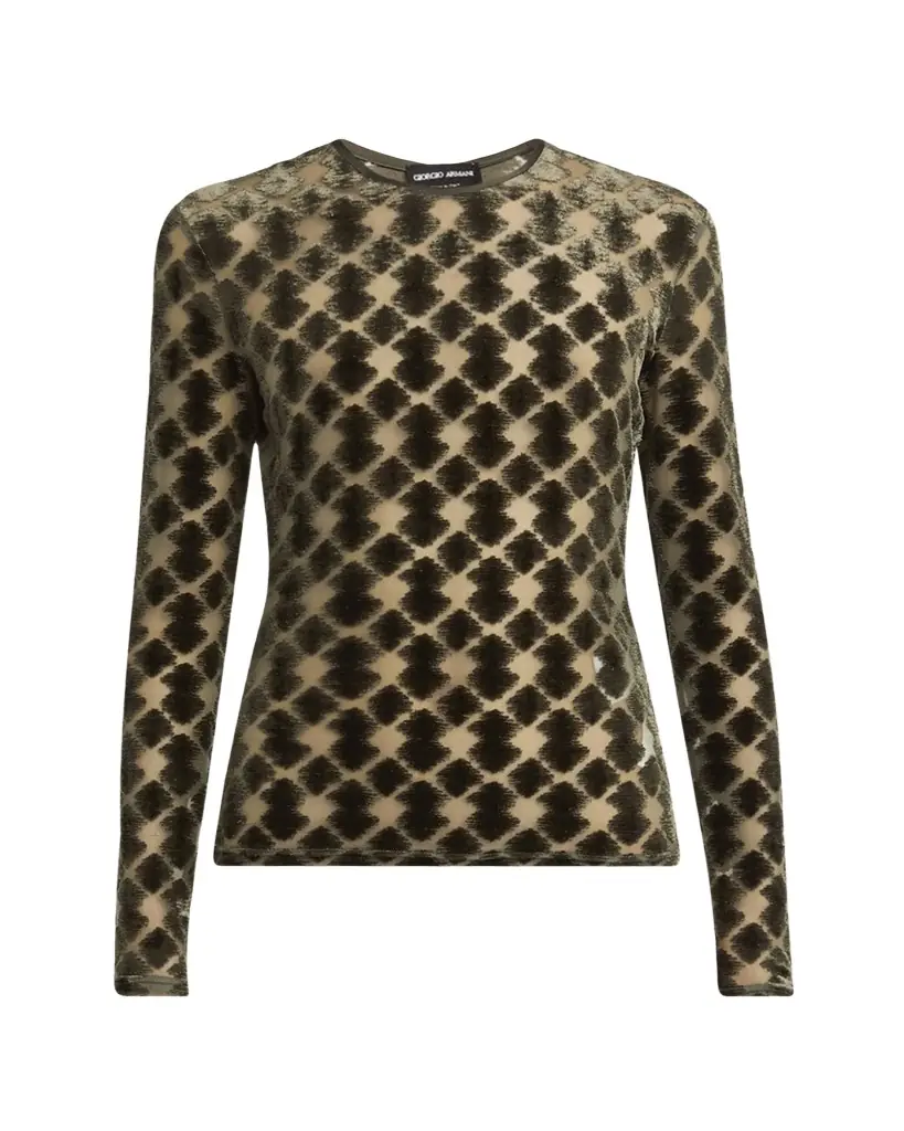 Giorgio Armani Velvet Jersey Jacquard Long-Sleeve Top - Women's Clothing