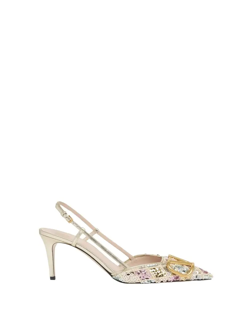 Valentino Garavani VLogo Signature Sequined Beaded Slingback Pumps - Women's Shoes