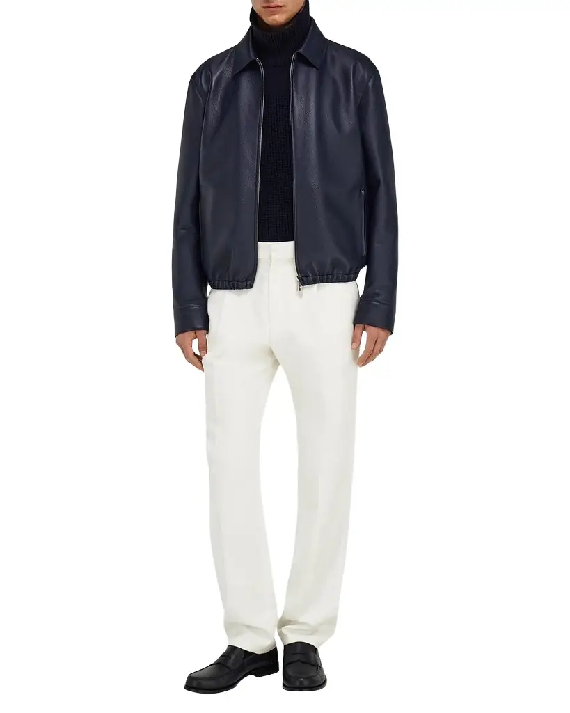 Ferragamo Men 's Deerskin Leather Bomber Jacket