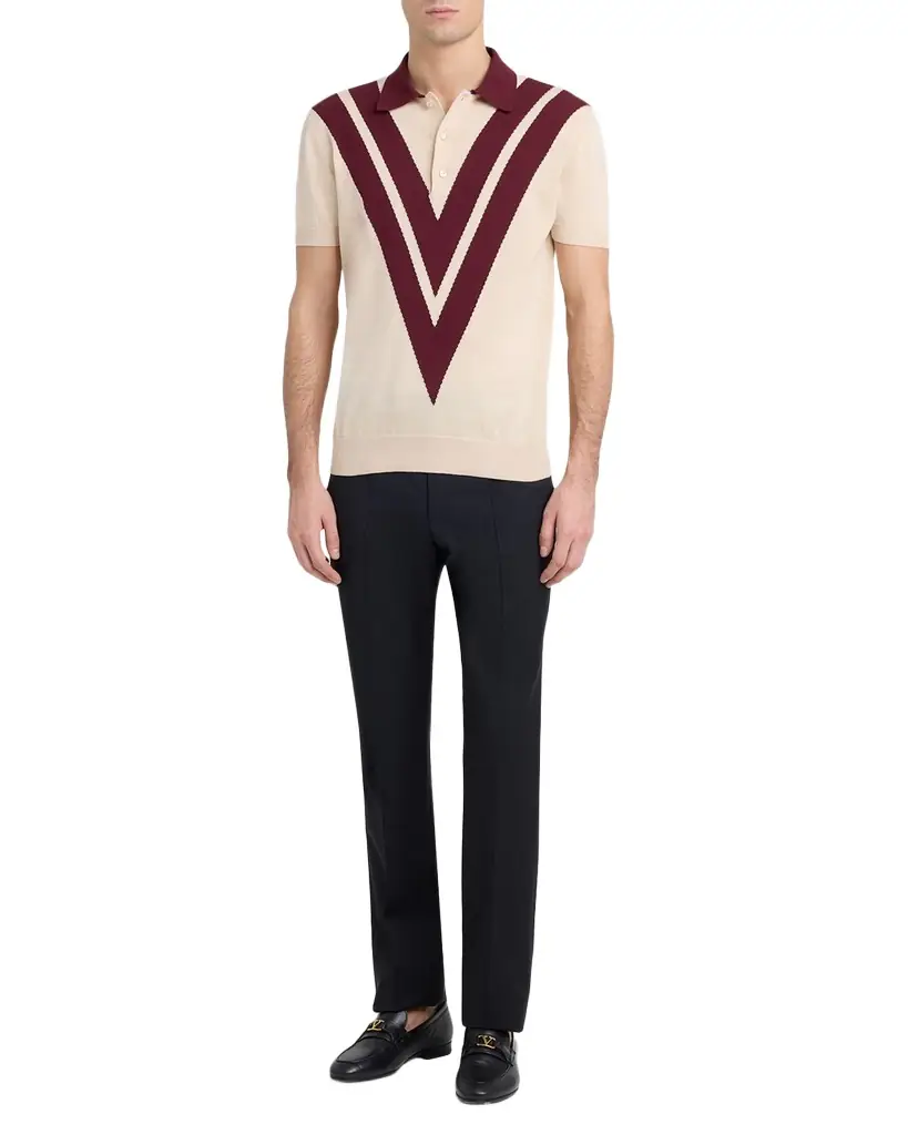 Valentino Garavani Men 's Inlaid V Cotton Knit Polo Shirt - Women's Clothing