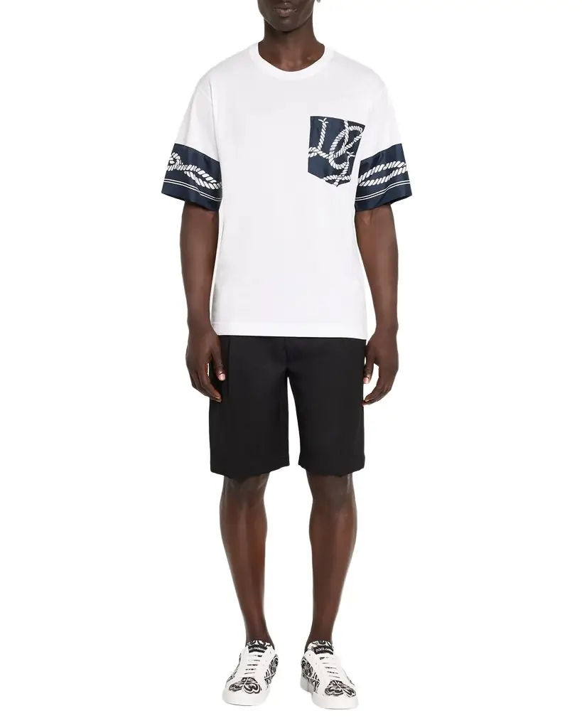 Dolce & Gabbana Men 's Cotton T-Shirt with Silk Marina-Trim - Women's Clothing