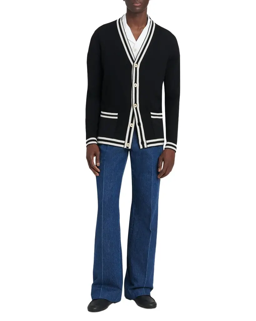 Valentino Garavani Men 's Wool Knit Cardigan with Micro-VLogo - Women's Clothing