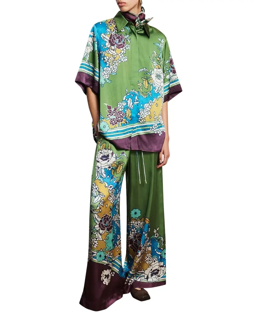 ALEMAIS Nanci Back-Slit Floral Silk Shirt - Women's Clothing