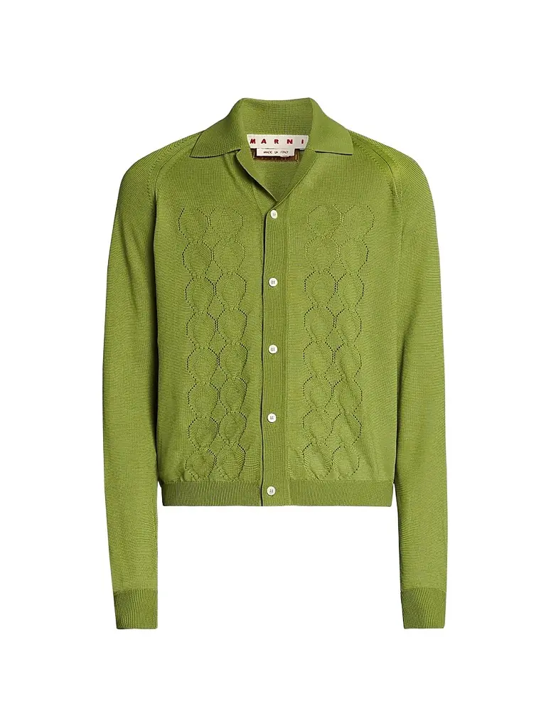 Marni Men's Relaxed-Fit Pointelle-Knit Cardigan - Kiwi - Women's Clothing