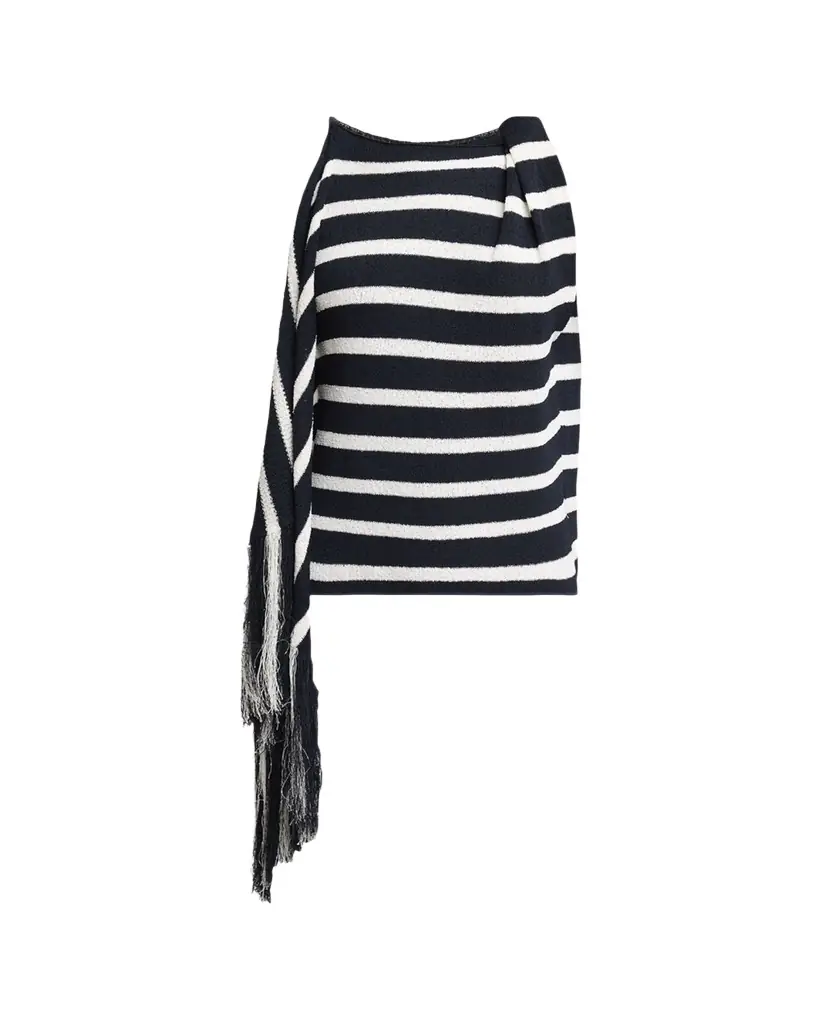 Proenza Schouler Yves Striped Knit Fringe Drape Top - Women's Clothing