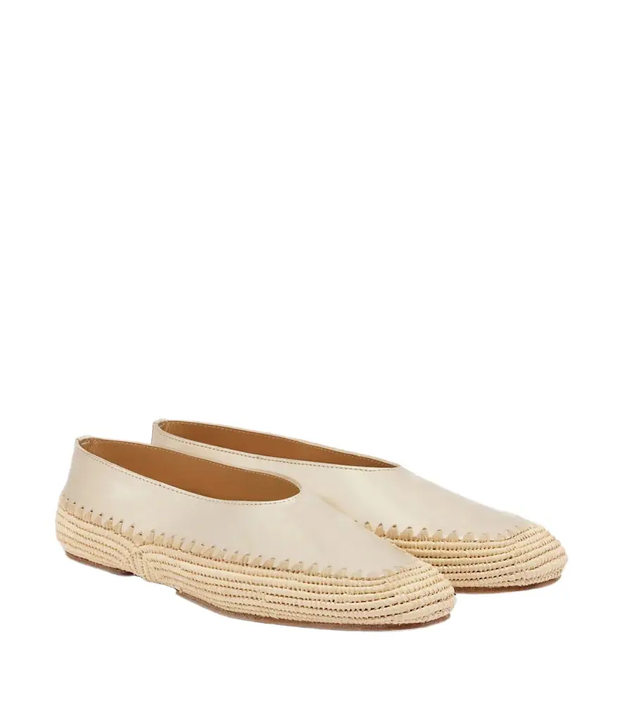 Gabriela Hearst Strength raffia-trimmed metallic leather flats - Women's Shoes