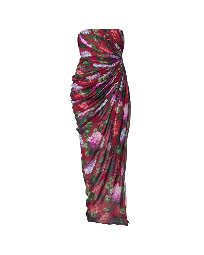 Carolina Herrera Strapless Floral Silk Chiffon Draped Slit Gown - Women's Clothing