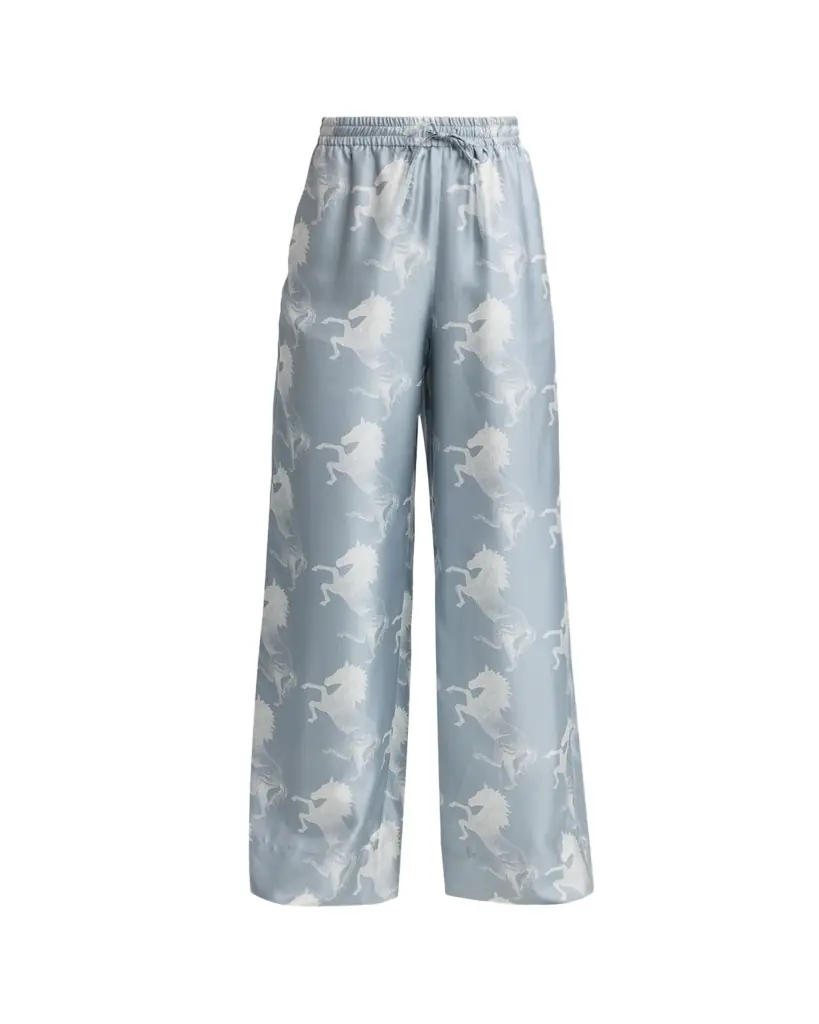 Stella McCartney Horse Printed Silk Twill Wide-Leg Drawstring Pants - Women's Clothing