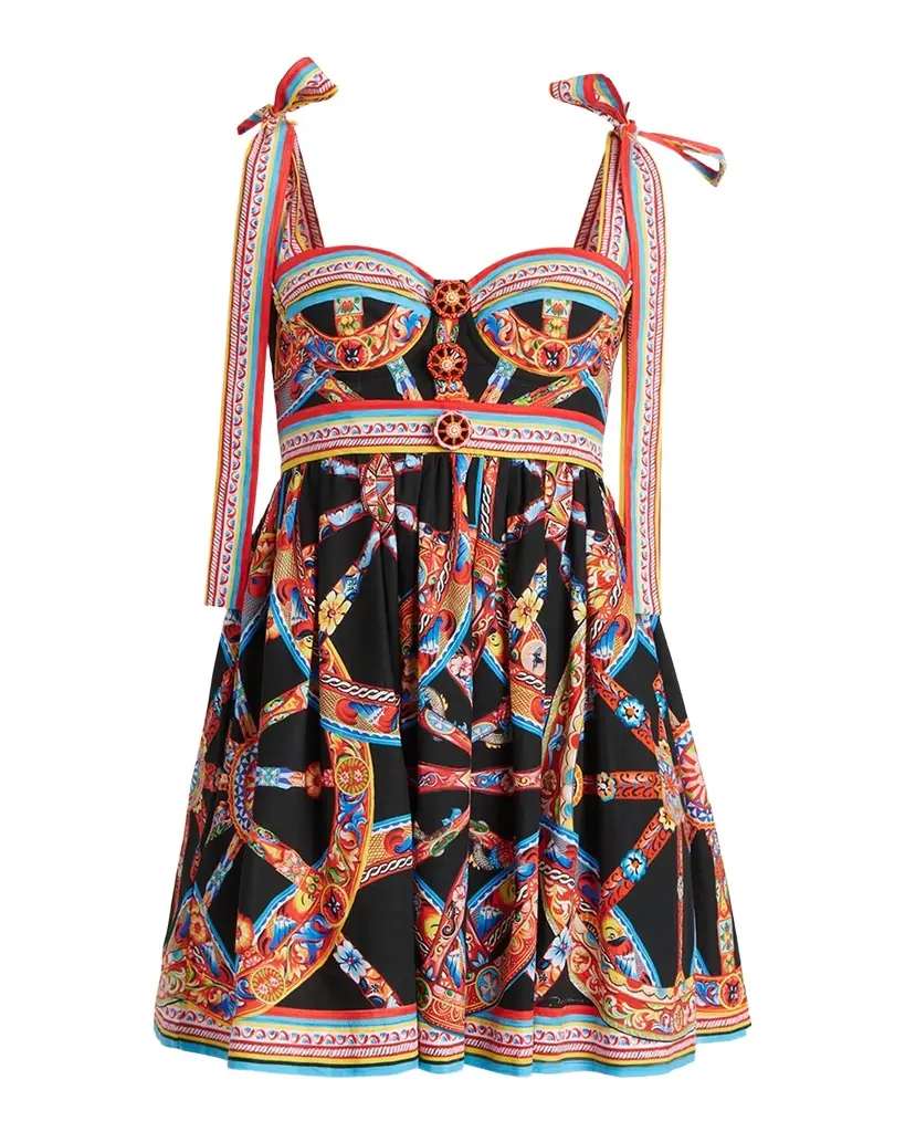 Dolce & Gabbana Carretto-Print Bustier Mini Day Dress - Women's Clothing