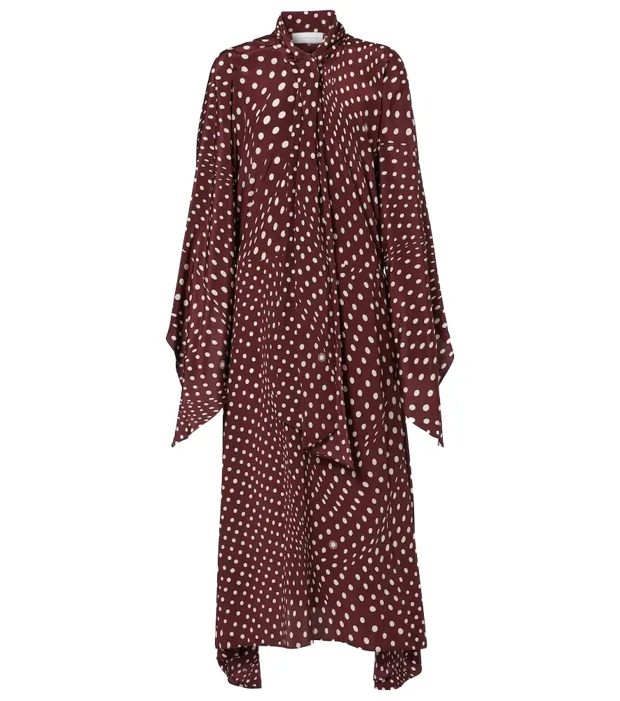 Stella McCartney Polka-dot tie-neck silk midi dress - Women's Clothing