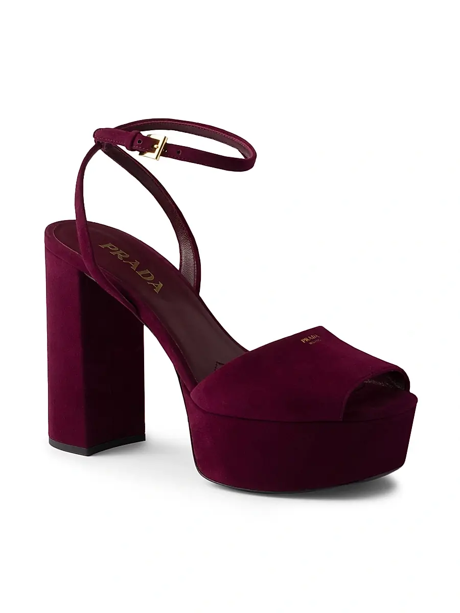 Prada Women's Suede Platform Sandals - Dark Red - Women's Shoes