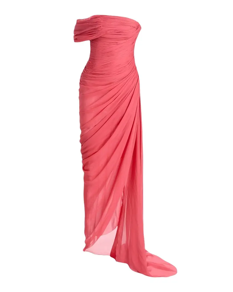 Oscar de la Renta Off-The-Shoulder Draped Chiffon Gown - Women's Clothing