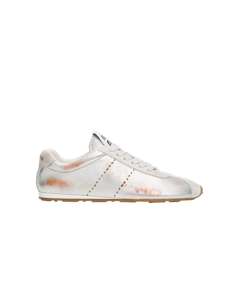 Miu Miu Metallic Leather Low-Top Sneakers - Women's Shoes