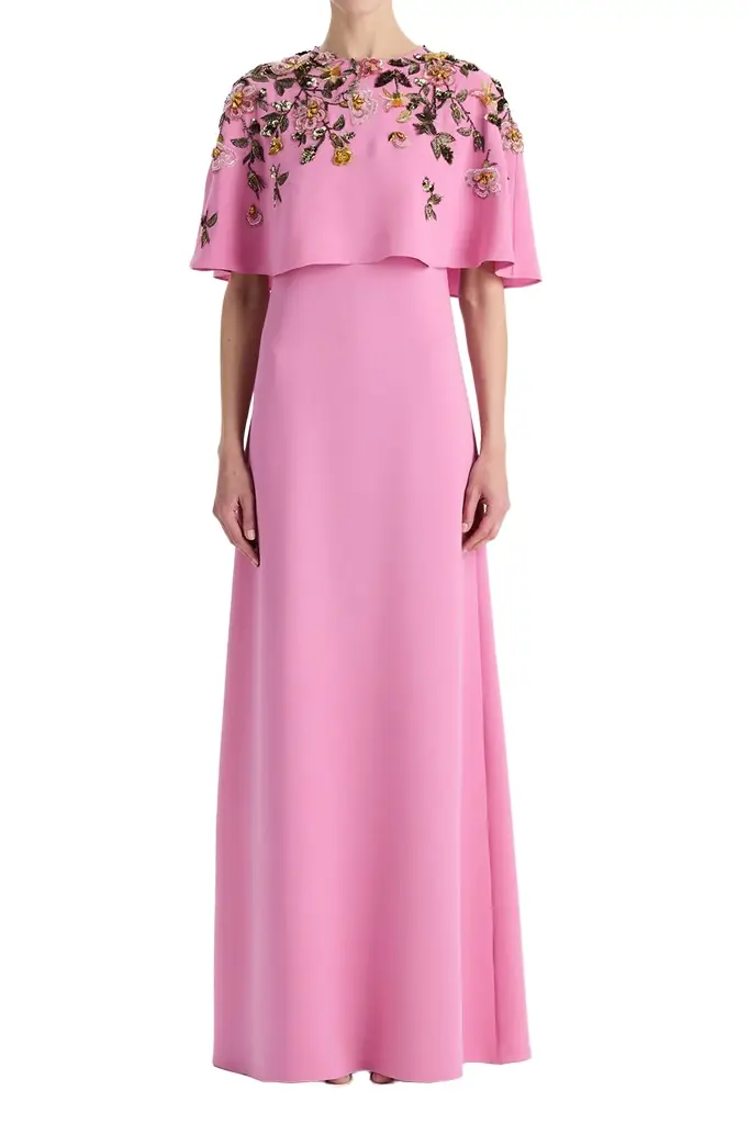 Oscar de la Renta Beaded Floral Caftan Gown - Women's Clothing
